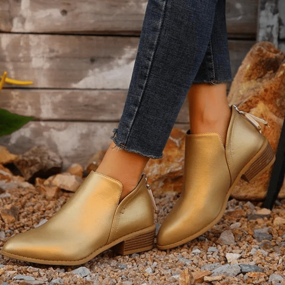 Hazel | Metallic Pointed Toe Ankle Boots