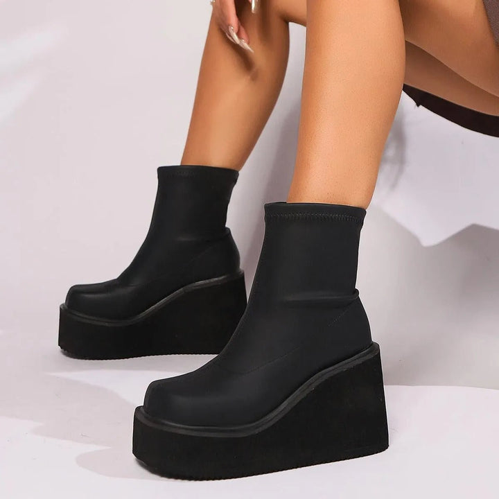 Ivy | Platform Wedge Sock Ankle Boots