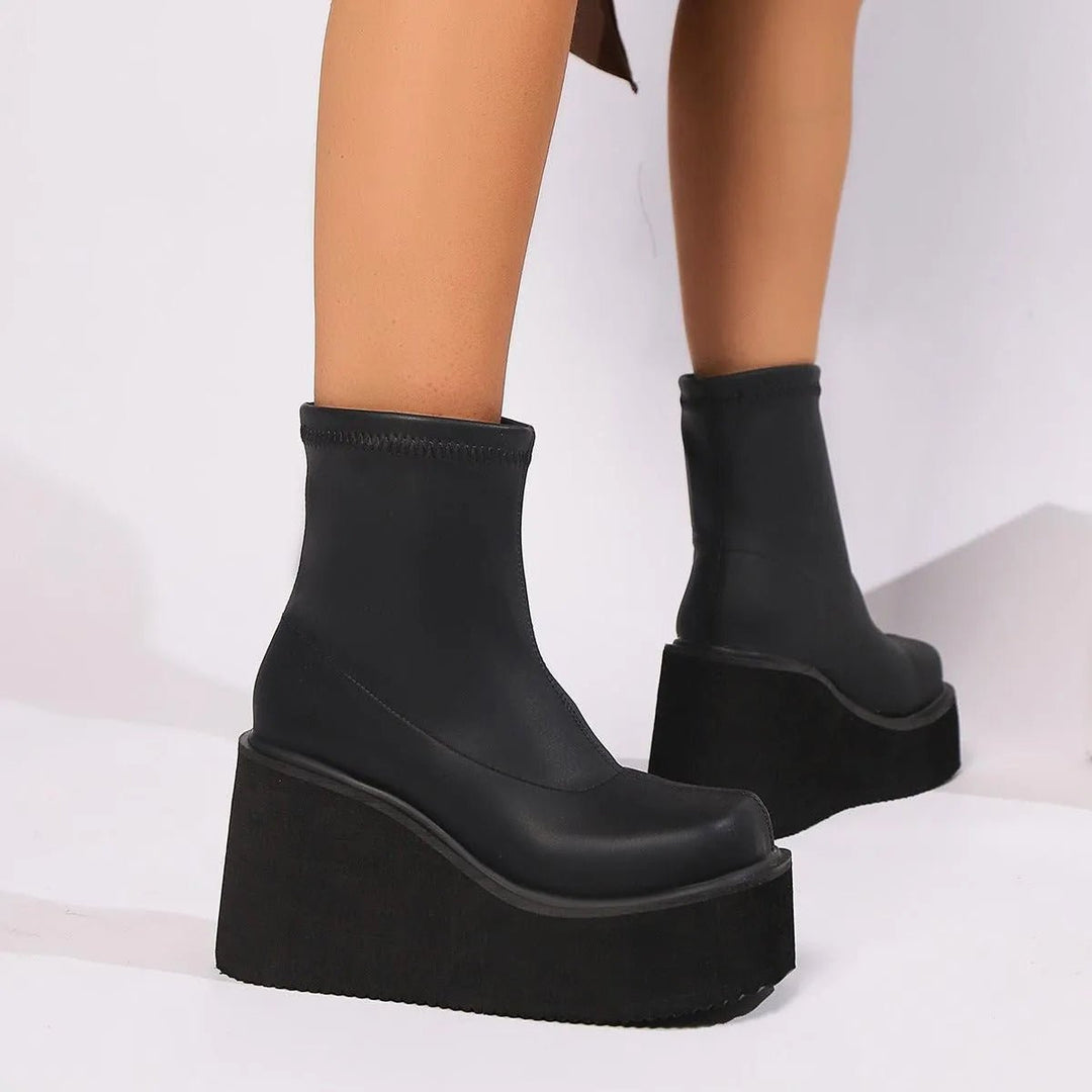 Ivy | Platform Wedge Sock Ankle Boots