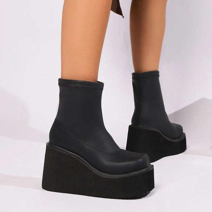 Ivy | Platform Wedge Sock Ankle Boots