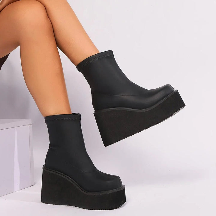 Ivy | Platform Wedge Sock Ankle Boots