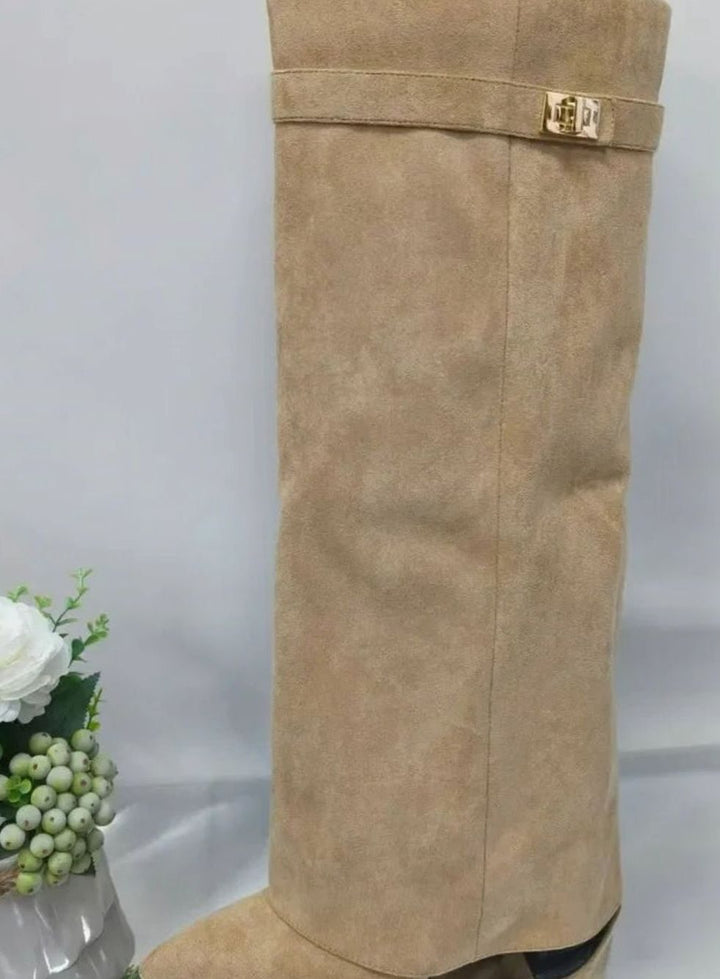 June | Suede Wedge Thigh Boots