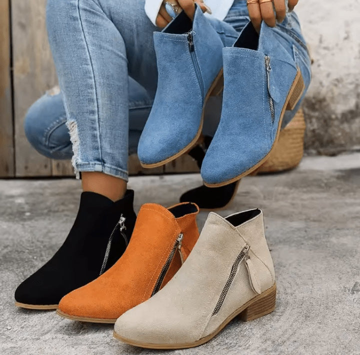 Charlotte | Suede Block Heel Ankle Boots