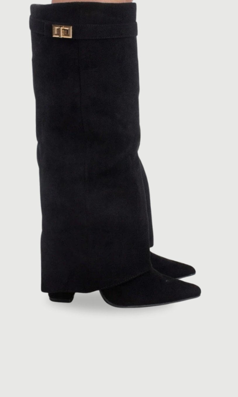 Edith | Gold Buckle Thigh Boots
