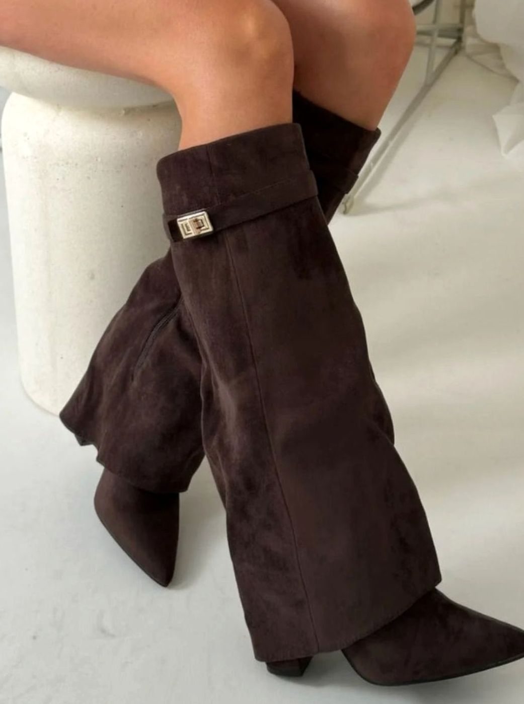 Edith | Gold Buckle Thigh Boots