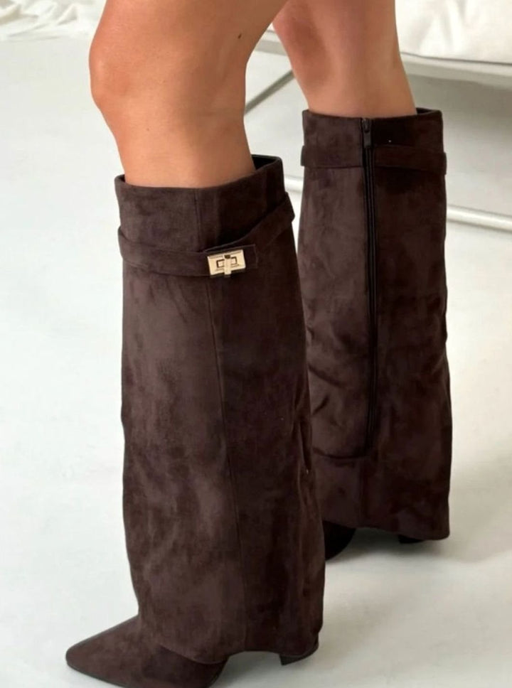 Edith | Gold Buckle Thigh Boots