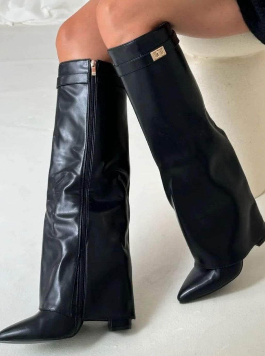 Edith | Gold Buckle Thigh Boots