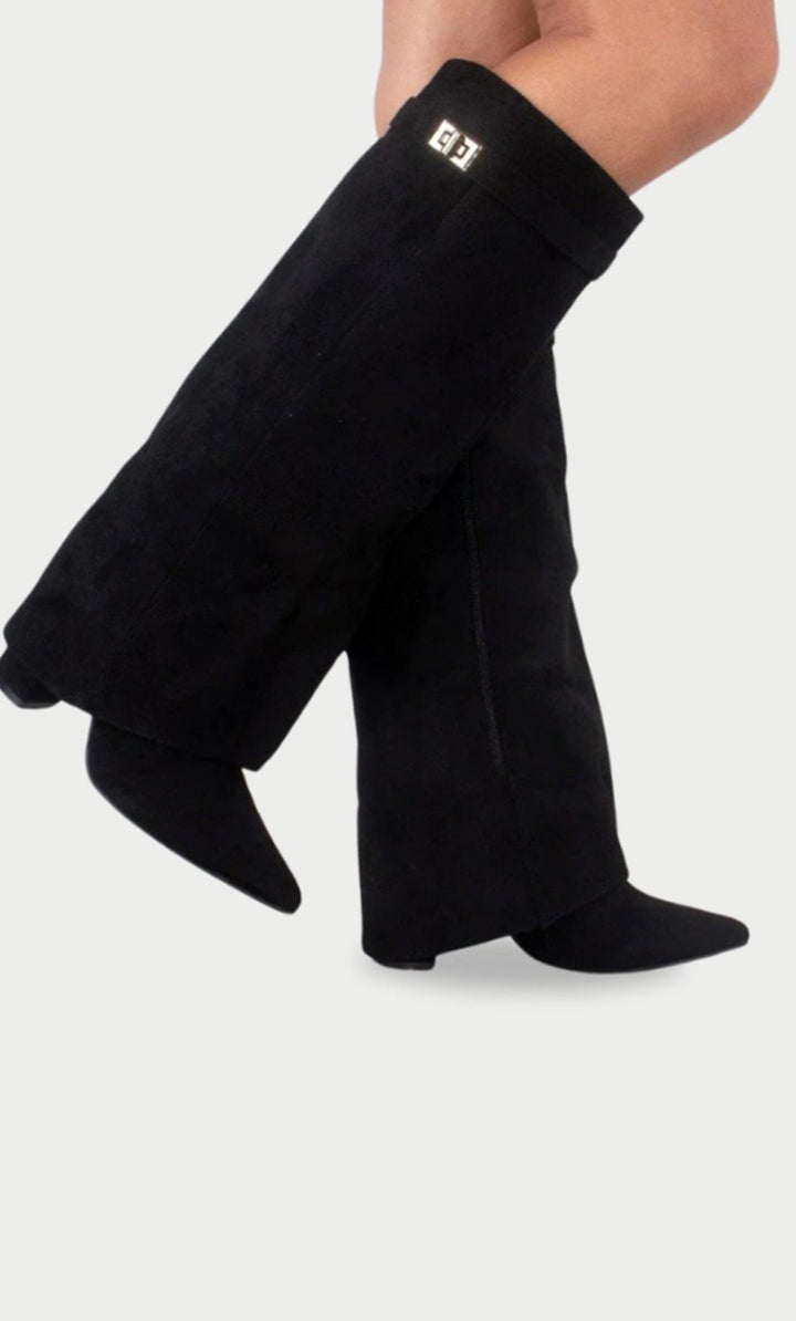 Edith | Gold Buckle Thigh Boots
