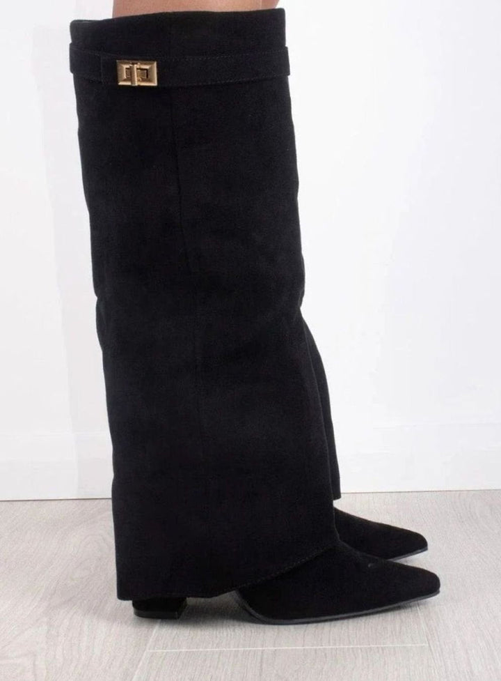 Edith | Gold Buckle Thigh Boots