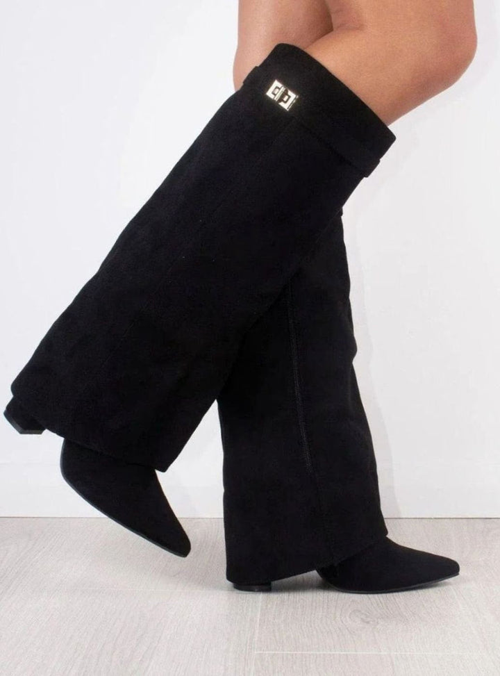 Edith | Gold Buckle Thigh Boots