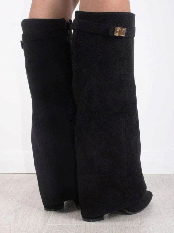 Edith | Gold Buckle Thigh Boots