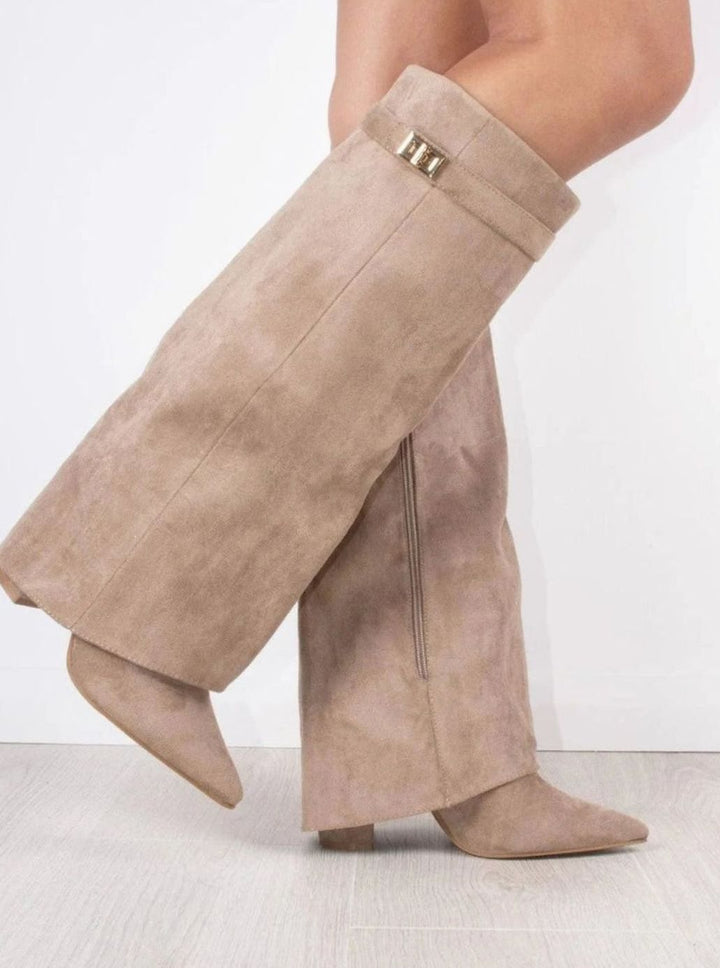 Edith | Gold Buckle Thigh Boots