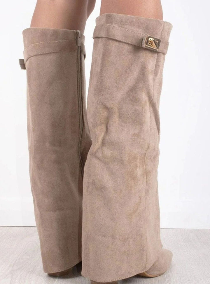 Edith | Gold Buckle Thigh Boots