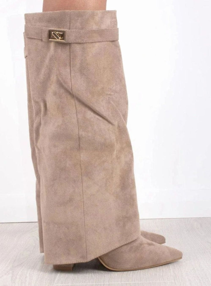 Edith | Gold Buckle Thigh Boots