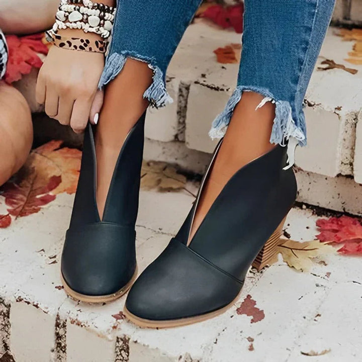 Ruby | V Cut Block Heel Boots