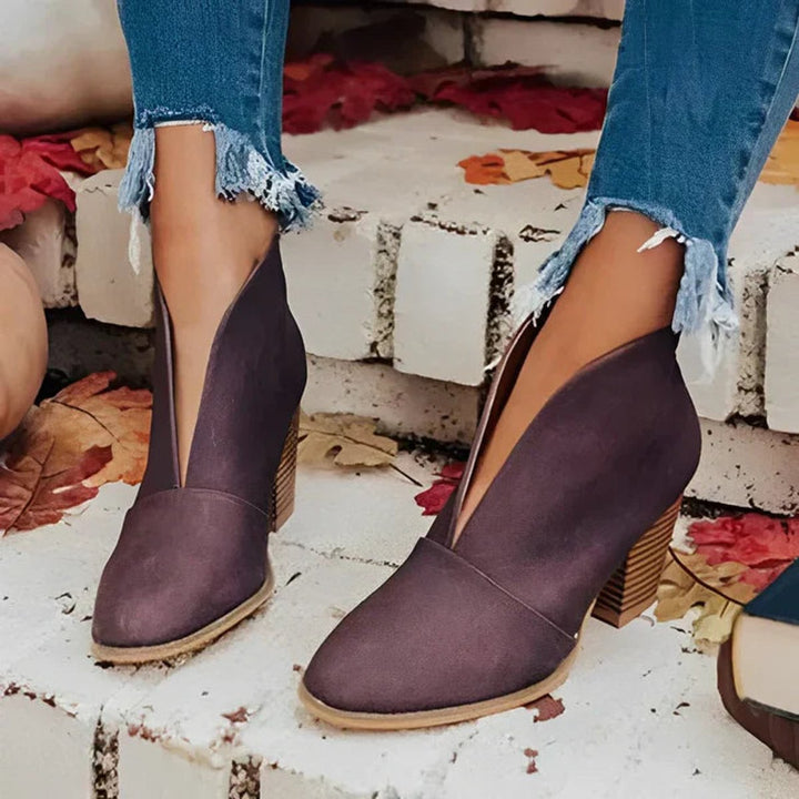 Ruby | V Cut Block Heel Boots