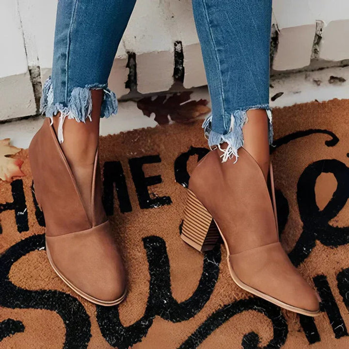 Ruby | V Cut Block Heel Boots