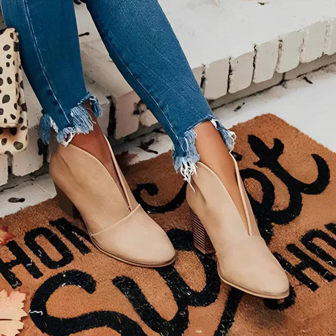 Ruby | V Cut Block Heel Boots
